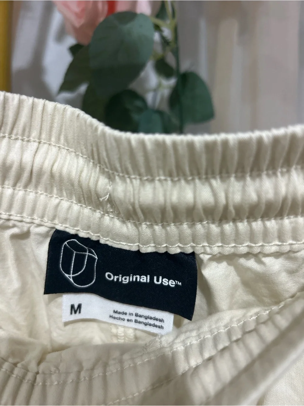 Original Use Cream Cotton Cargo Shorts Men’s Medium Elastic Waist Drawstring